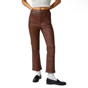 Daze Pants Size 32 Brown Faux Leather High Waist Crop Flare
